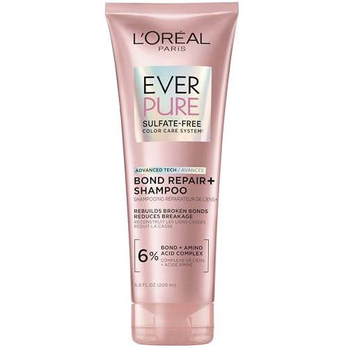 L'Oreal Paris Bonding Shampoo for Color Treated Hair, Strengthens and Repairs Weak Hair Bonds, Sulfate Free & Vegan Hair Care, EverPure, 6.8 Fl Oz