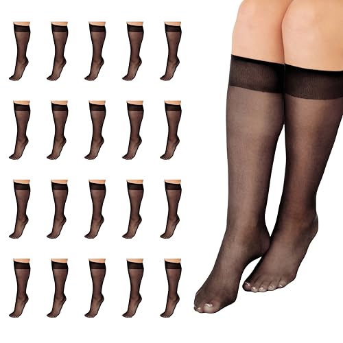 L'eggs Everyday Women's Knee-Highs, Sheer Toe Plus, 100% Nylon, Jet Black, One Size (Pack of 16)