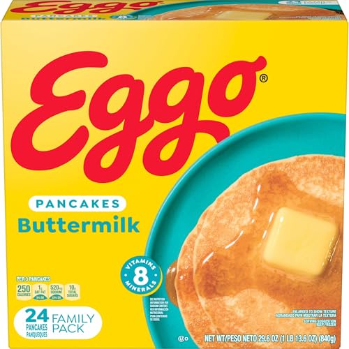 Eggo Frozen Pancakes, Frozen Breakfast, Breakfast Food, Family Pack, Buttermilk, 29.6oz Box (24 Pancakes)