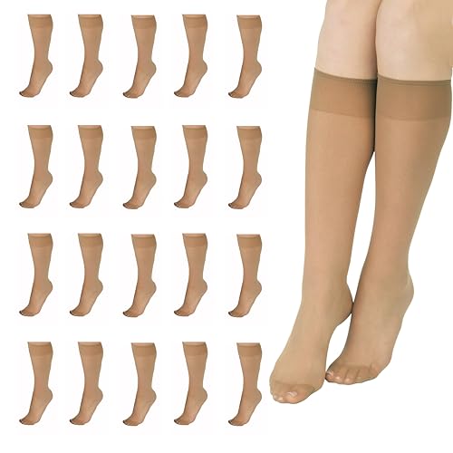 L'eggs Everyday Knee High Stockings, Reinforced Toe, 100% Nylon, Suntan, One Size (Pack of 20)