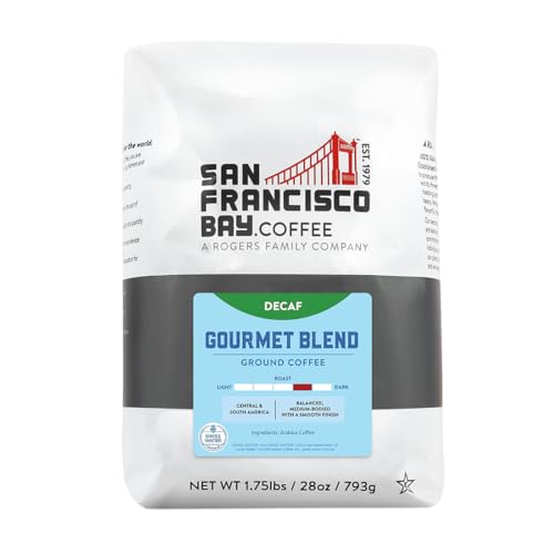 SF Bay Coffee DECAF Gourmet Blend 28 oz Bag, Ground Medium Roast, Swiss Water Process Decaffeinated