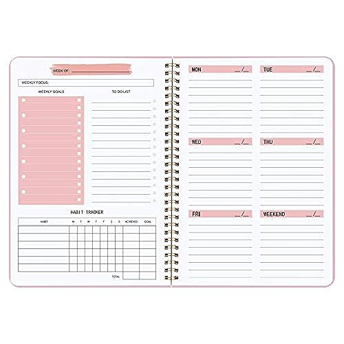 Undated Weekly Planner- Weekly Goals Notebook, A5 To Do List Planner, Habit Tracker Journal with Spiral Binding, 5.7 x 8.0 inches