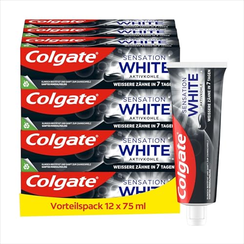 (-41%) Colgate Zahnpasta Sensation White, Mit Aktivkohle, 12x 75 ml