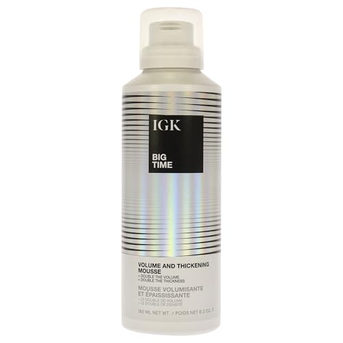 IGK Big Time Volume & Thickening Mousse for Fine, Flat & Curly Hair, 6.2 Oz