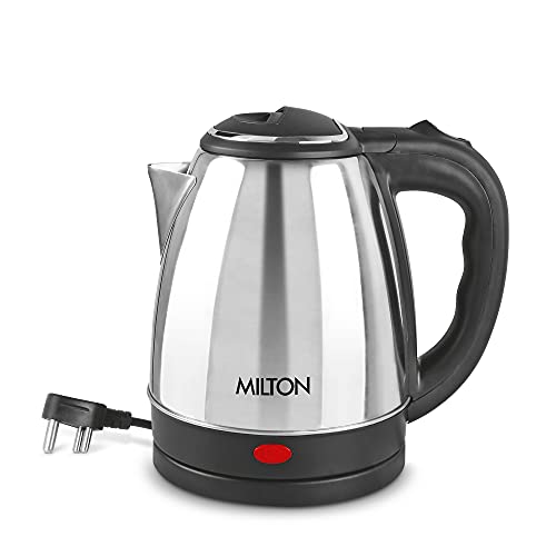 Milton Euroline Go Electro 1.5 Stainless Steel Electric Kettle, 1.5 Litres, Silver, Power Indicator, 1350 Watts, Auto Cut-off, Detachable 360 Degree C