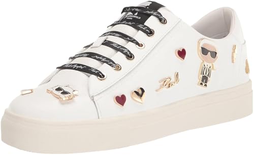Karl Lagerfeld Paris Women's Cate Pins Lace Up Platform Sneaker, Bright White, 9.5