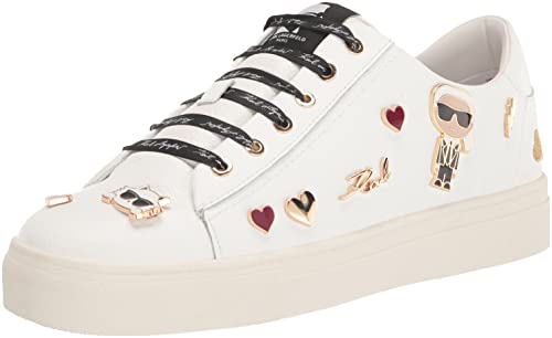 Karl Lagerfeld Paris Women's Cate Pins Lace Up Platform Sneaker, Bright White, 6