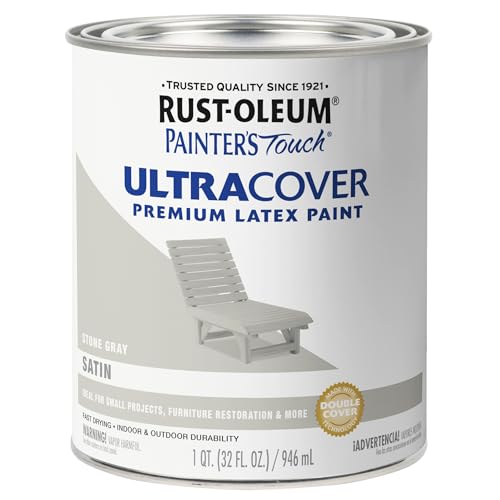 Rust-Oleum 267335 Painter's Touch Latex Acrylic Paint, Satin Stone Gray 32 Fl Oz (Pack of 1)