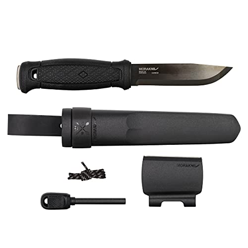 Morakniv Garberg Full Tang Fixed Blade Knife with Carbon Steel Blade with Survival Kit, Black, 4.3 Inch