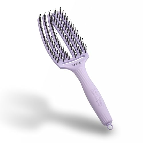 Olivia Garden Fingerbrush Care Iconic - Medium - Lavender - Brosse Démêlante en Poils de Sanglier & Nylon pour Cheveux Sains et Brillants
