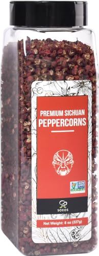 Soeos Sichuan Peppercorns, 8oz(227g), Authentic Szechuan Red Peppercorn, Numbing and Tingle Effect, Less Seeds, Strong Flavor, Essential for Mapo Tofu, Kung Pao Chicken and Asine Cusine