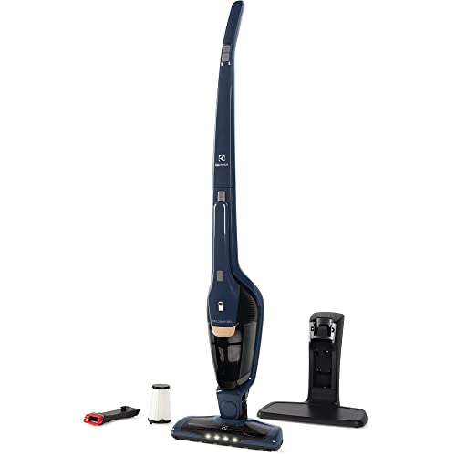 Aspirador de Pó vertical bateria Ergorapido 2 em 1 Electrolux 38 min base recarregamento luz frontal LED pedal limpeza facil da escova rotativa aspira capacidade 420Ml ERG25N Bivolt Azul