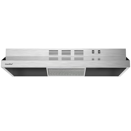 Comfee' CVU30W2AST 30 Inch Ducted Ductless Vent Durable Stainless Steel Kitchen Reusable Filter, 200 CFM, 2 Speed Exhaust Fan Under Cabinet Range Hood