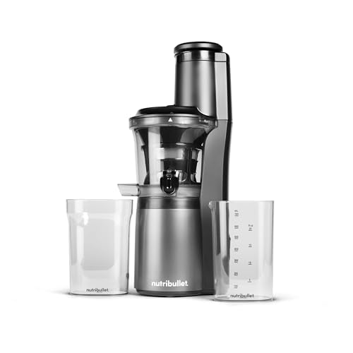 nutribullet Slow Juicer, Slow Masticating Juicer Machine, Easy to Clean, Quiet Motor & Reverse Function, BPA-Free, Cold Press Juicer with Brush, 150 Watts, Charcoal Black, NBJ50300, 24-oz