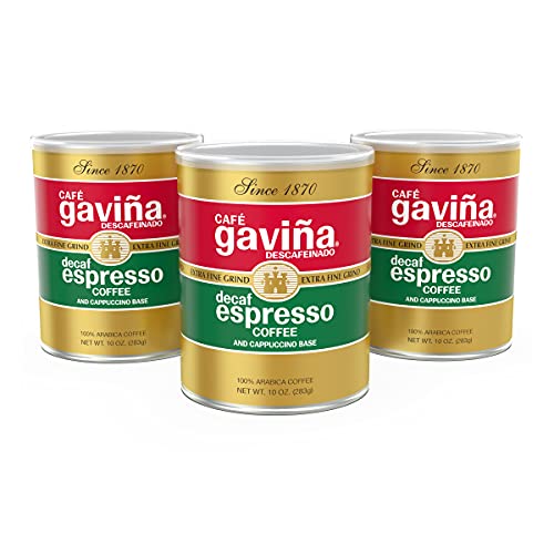Café Gaviña Decaf Espresso Extra Fine Ground Coffee: 100% Arabica, Dark Roast, Low Acidity, Chocolate Notes - 3 x 10 oz Cans
