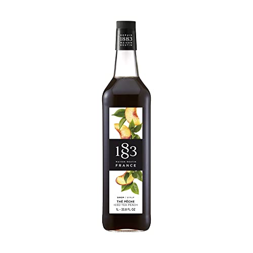 1883 Maison Routin Premium Peach Iced Tea Syrup Made with Pure Cane Sugar & Real Peach Juice for Tea, Cocktails & Mocktails, Vegan-Friendly, Allergen-Free, Preservative Free - 1L Glass Bottle