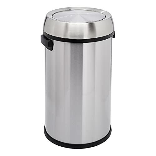 Amazon Basics Round Stainless Steel Trash Can with Swing lid - 65 litre/ 17.2 Gallon, Silver, Black