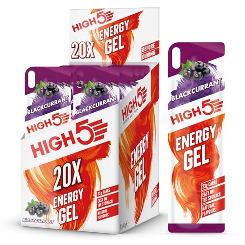 HIGH5 Energy Gels - Quick Release Sports Gels to Power Muscles for Top Performance - Natural Fruit Juice & No Caffeine - On The Go Energy Boost for Running, Cycling, Endurance (Blackcurrant, 20 x 40g)