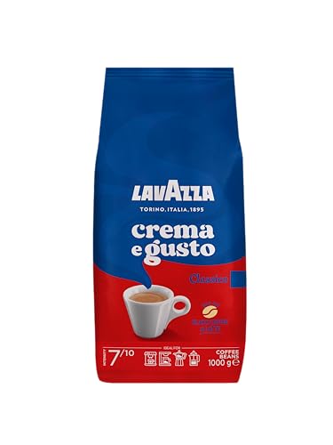 🔥 STARKER PREIS (-30%) Lavazza, Crema e Gusto Classico, Ganze Arabica und Robusta Kaffeebohnen, Ideal für Espressomaschinen, mit Aromanoten von dunkler Schokolade und Nüssen, Intensität 7/10, Dunkle Röstung, 1 kg Packung