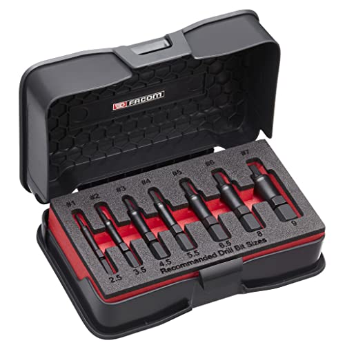 Facom SXE.J7MGRPPB Set of 7 Screw Extractors and Broken Studs - 2.5 to 9€ Metric Dimensions - Black