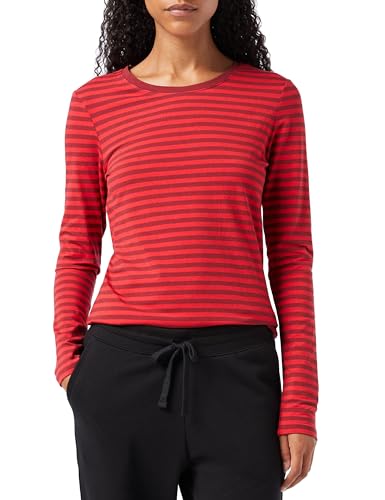 Amazon Essentials Women's Regular-Fit Long-Sleeve Crewneck T-Shirt (Available in Plus Size), Burgundy Red Stripe, Small