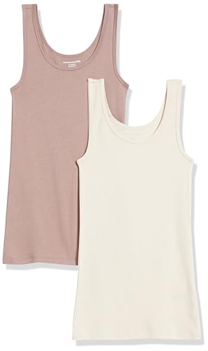 Amazon Essentials Women's Slim-Fit Tank Top, Pack of 2, Beige/Brown, Small