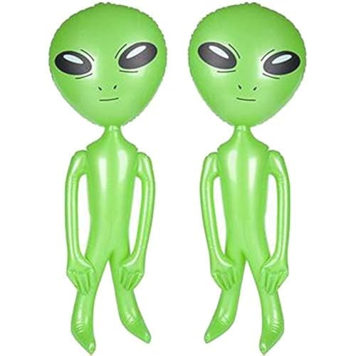 ArtCreativity Green Inflatable Alien, Set of 2, Outer Space Decorations, 34 Inch Inflatable UFO Toys, Alien Party Decorations, Halloween Party Favors, Swimming Pool Toys for Kids