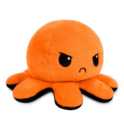 TeeTurtle - The Original Reversible Octopus Plushie - Black + Orange - Cute Sensory Fidget Stuffed Animals That Show Your Mood - Perfect for Halloween!