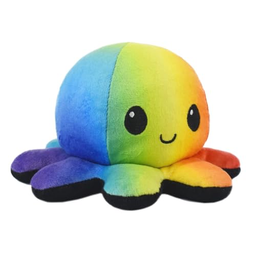 TeeTurtle - The Original Reversible Octopus Plushie - Black + Rainbow - Cute Sensory Fidget Stuffed Animals That Show Your Mood