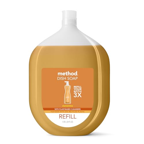 Method Gel Dish Soap Refill, Clementine Scent, Powerful Cleaning Formula, Large Refill Tub, Biodegradable Formula, Cuts Through Grease, 54 Fl Oz