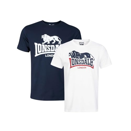 🔥 STARKER PREIS (-54%) Lonsdale Herren T-Shirt Normale Passform Doppelpack LOSCOE, White/Navy XXL, 113975