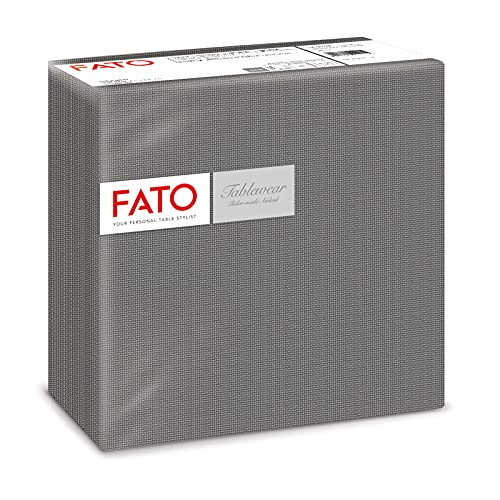 Fato - Dry Paper Napkins, Airlaid, Fabric Effect, Pack of 50, Size 40 x 40 cm Folded in 4, Titanium Black Design
