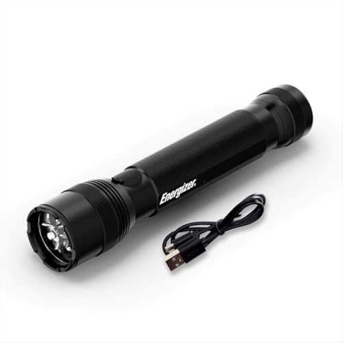 Energizer TacR-1000 LED Tactical Flashlight, Bright Rechargeable Flashlight for Emergencies and Camping Gear, Water Resistant Flashlight, USB Included, Pack of 1, Black