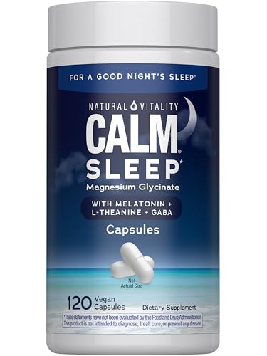 Natural Vitality Calm Sleep Magnesium Supplement, Melatonin & Magnesium Citrate, Sleep Aid Capsules, Gluten Free, Vegan, Non-GMO, Helps The Body Ease Into Sleep, 120 Capsules