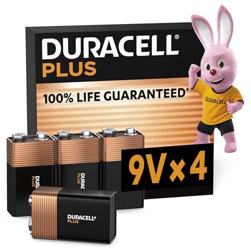 DURACELL Plus 9V Alkaline batterijen, 4 Stuks, 6LR61 | 100% Levensduurgarantie - Betrouwbaar Voor Dagelijks Gebruikte Apparaten - 0% Plastic Verpakking - 5 Jaar Te Bewaren