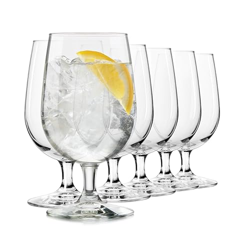 Libbey Entertaining Essentials Stemmed Water Glasses, Clear Multi Purpose Water Goblet Set of 6, Dishwasher Safe 16 oz Goblet Glasses for Parties