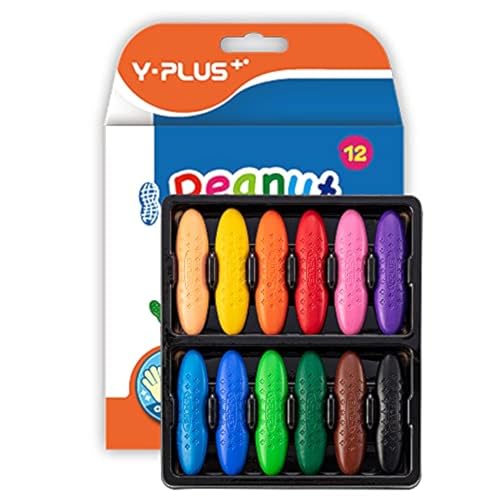 YPLUS Peanut Crayons for Kids, 12 Colors Washable Toddler Crayon, Non-Toxic Baby Crayon for ages 2-4, 1-3, 4-8, Coloring Art Supplies