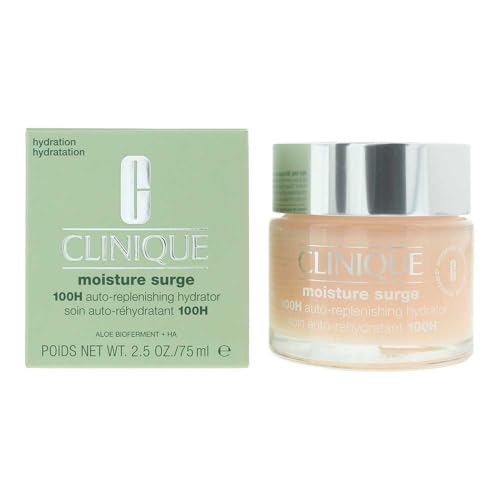 Clinique Moisture Surge 100H Auto-Replenishing Hydrator Oil Free Face Moisturizer | With Hyaluronic Acid, Aloe Bioferment and Vitamins C + E | For All Skin Types | Hydrating + Moisturizing, 2.5 Fl Oz