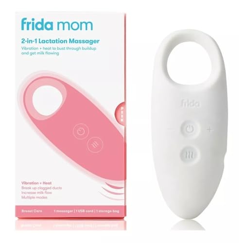Frida Mom 2-in-1 Lactation Massager, Multiple Modes of Heat + Vibration for Clogged Milk Ducts, Increase Milk Flow, Breast Engorgement - USB Cord Included, White