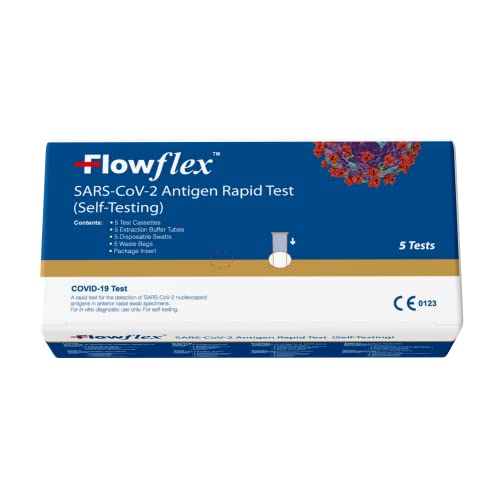Flowflex One Step Lateral Flow Test Kit | 5 tests | One Step Test for Sars-CoV-2 Antigen |Covid-19 Self Testing Rapid Test | Not For Travel |