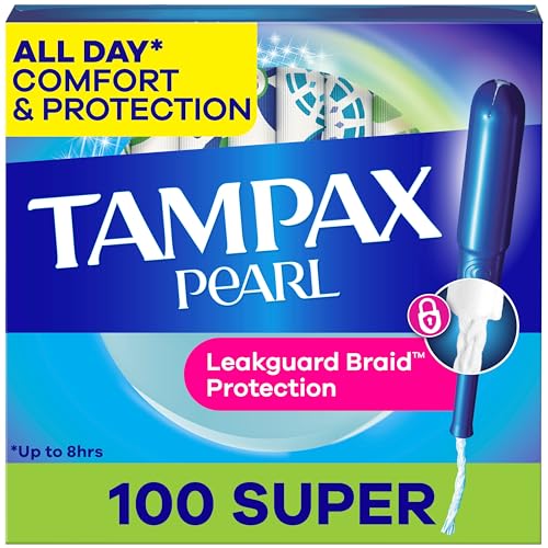 Tampax Pearl Tampons, with LeakGuard Braid, Super Absorbency, Unscented, 100 Count (2 Packs of 50)