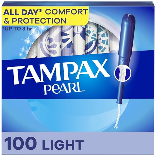 Tampax Pearl Tampons, with LeakGuard Braid, Light Absorbency, Unscented, 100 Count (2 Packs of 50)