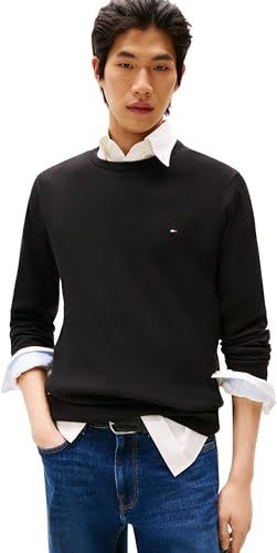 (-39%) Tommy Hilfiger Herren Pullover Essential Cotton Crew Neck aus Baumwolle, Schwarz (Black), L
