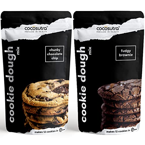 Cocosutra Cookie Dough Mix Combo Pack | Chunky Chocolate Chip 220g & Fudgy Brownie 220g | with natural ingredients | 3 Easy Steps for Perfect Cookies 
