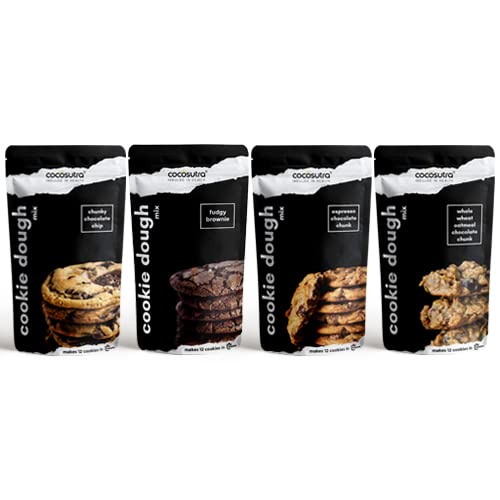 COCOSUTRA Cookie Dough Mix Pack of 4 | Cookie Monster Bundle | 100% Natural & Vegan | 3 Easy Steps for Perfect Cookies - Mix, Scoop & Bake - 860 g