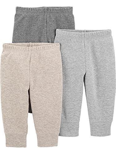 Simple Joys by Carter's Baby 3-Pack Thermal Pants, Beige/Dark Grey/Grey, 0-3 Months
