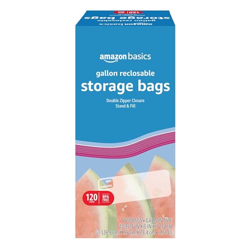 Amazon Basics Reclosable Gallon Food Storage Bags, BPA Free, 120 Count