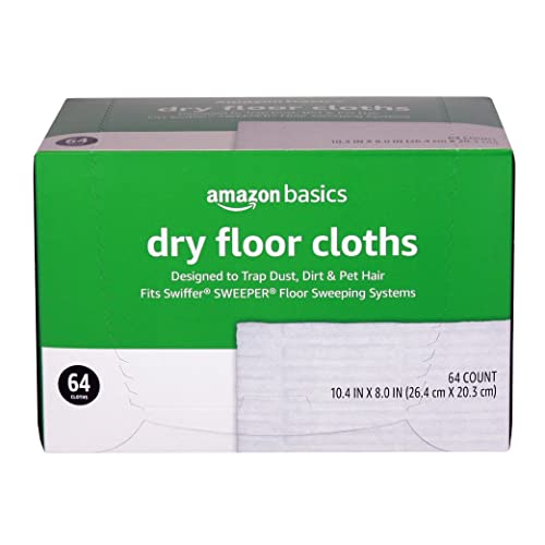 Amazon Basics Dry Sweeping Cloths to Clean Dust, Dirt, Pet Hair, Fits Swiffer Sweeper Mop Heads, 64 Count (Pack of 1)
