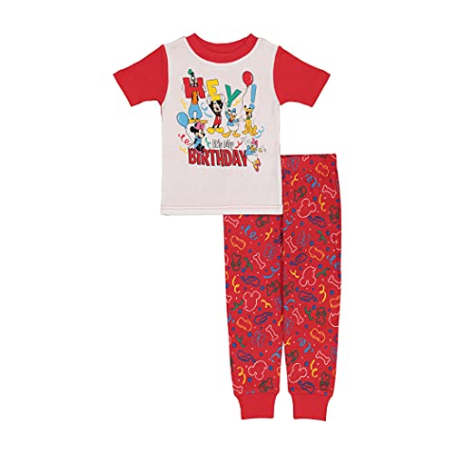 Disney unisex-child 2-piece Snug-fit Cotton Holiday Pajama Set, Soft & Cute for Kids, HEY BIRTHDAY, 2T