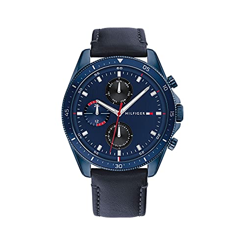 Mens 44 mm Parker Blue Dial Leather Analogue Watch - TH1791839W